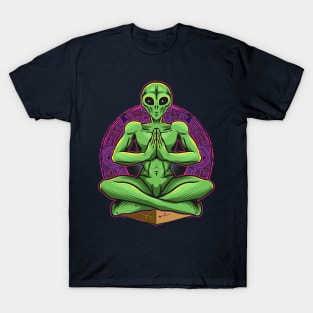 alien green doing yoga T-Shirt